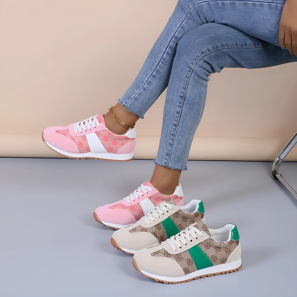 Women's oversized casual lace-up shoes in khaki with cross-strap design and round toe