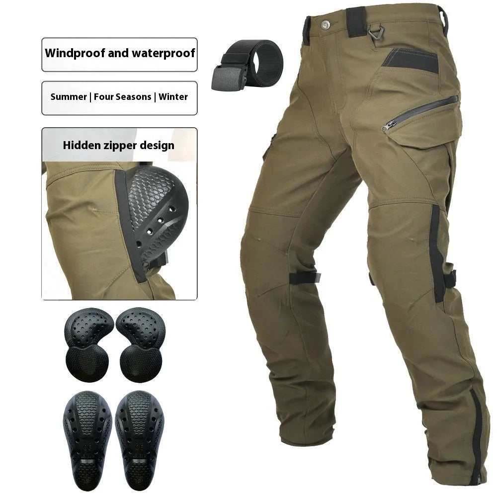 Motorcycle waterproof windproof trousers for cycling with protective gear in solid colour