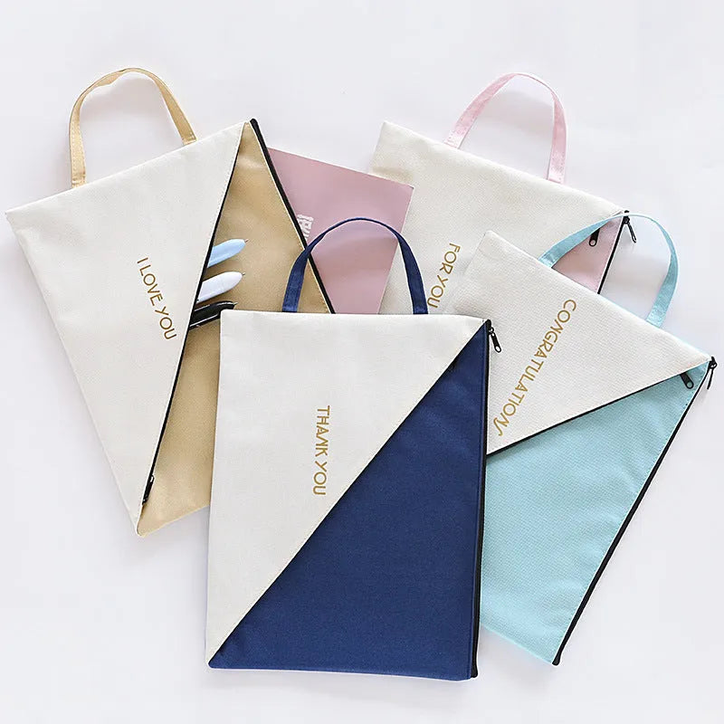 Double-layer canvas zipper storage bag for test papers in Oxford cloth with blue colour option