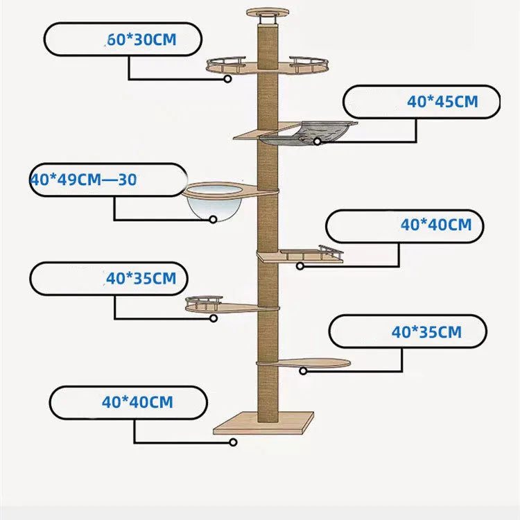 Tongtian Column solid pine cat climbing frame with space capsule cat nest and jumping board, no-punch removable, 7 styles
