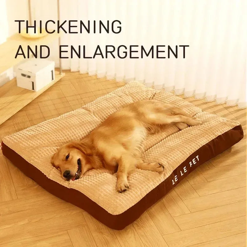 Coffee coloured dog bed with a removable soft fleece blanket, shown in a medium size.