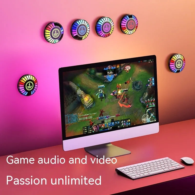 Black square desktop RGB ambience light with magnetic base showing dimensions of 60x60cm