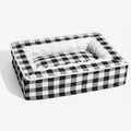 Classic plaid dog kennel cushion with removable washable cover in red, blue, black, and brown colour options.