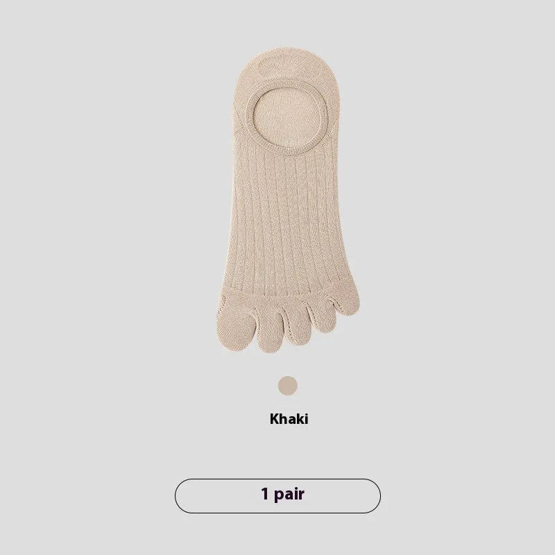 Men's five-finger invisible socks in modal fabric, shown in khaki colour