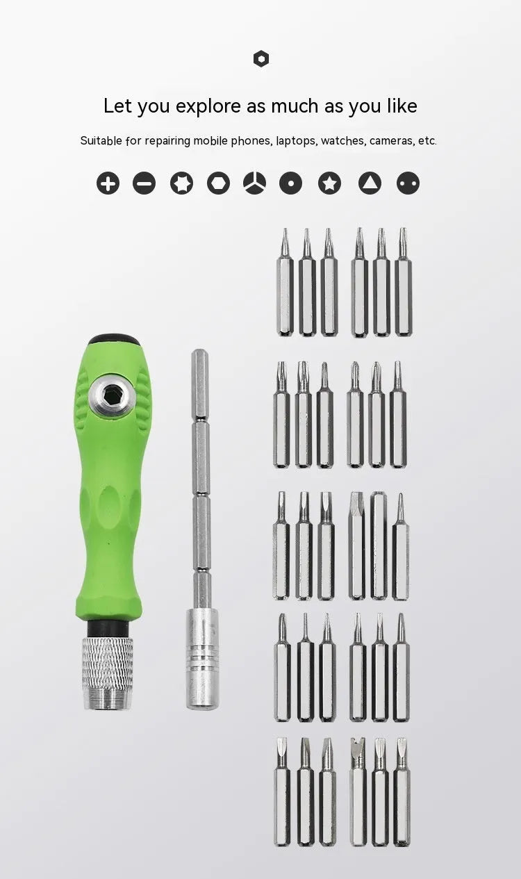 32-in-1 screwdriver set with bits for mobile phone and digital device repair
