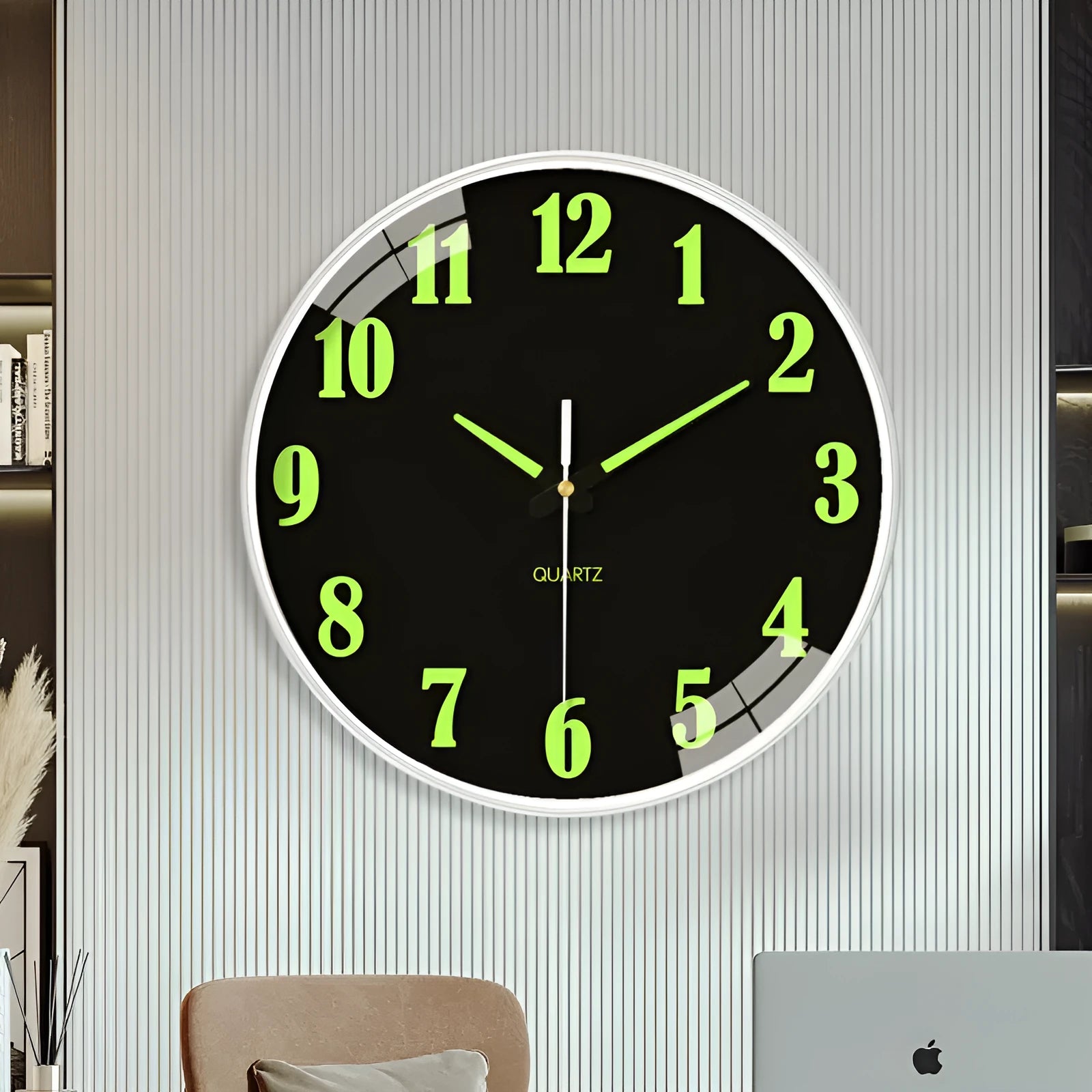 Modern 8 inch luminous wall clock with white numerals on a coloured plastic face.