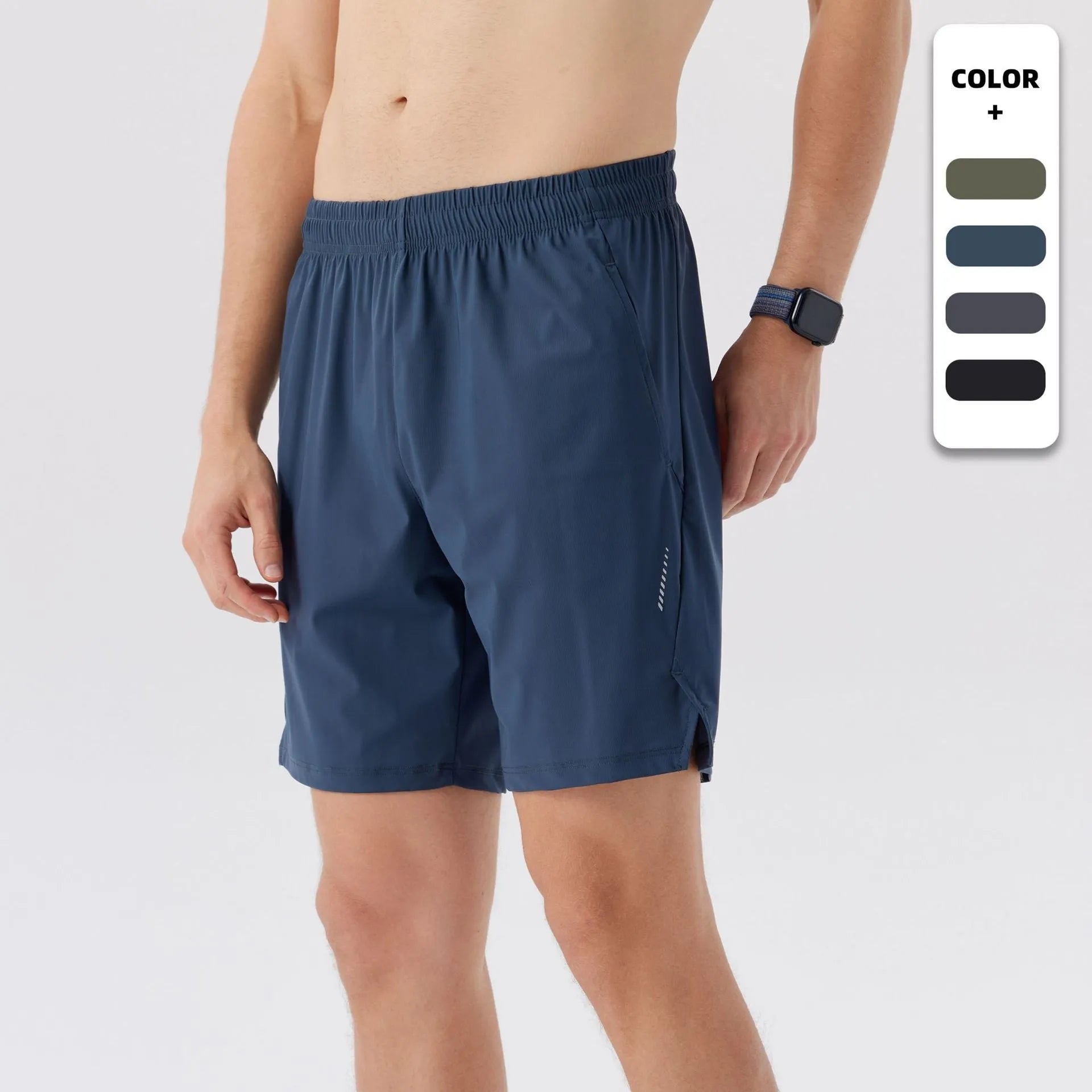 Men's ice silk sports shorts in nylon fabric with mid waist design, shown in available colours