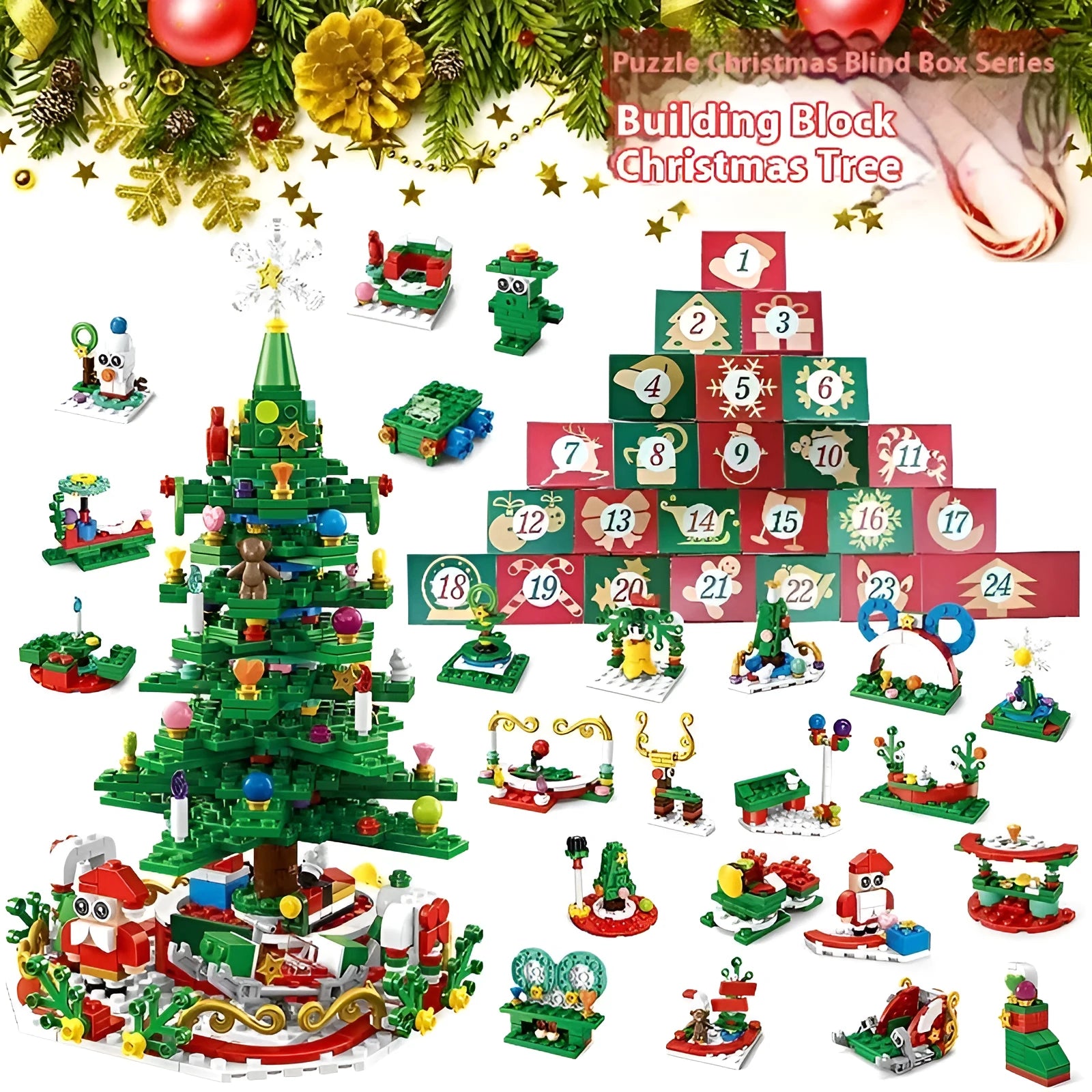 Christmas building block toy in Halloween gift box with small plastic blocks; ST-22 colour variant shown