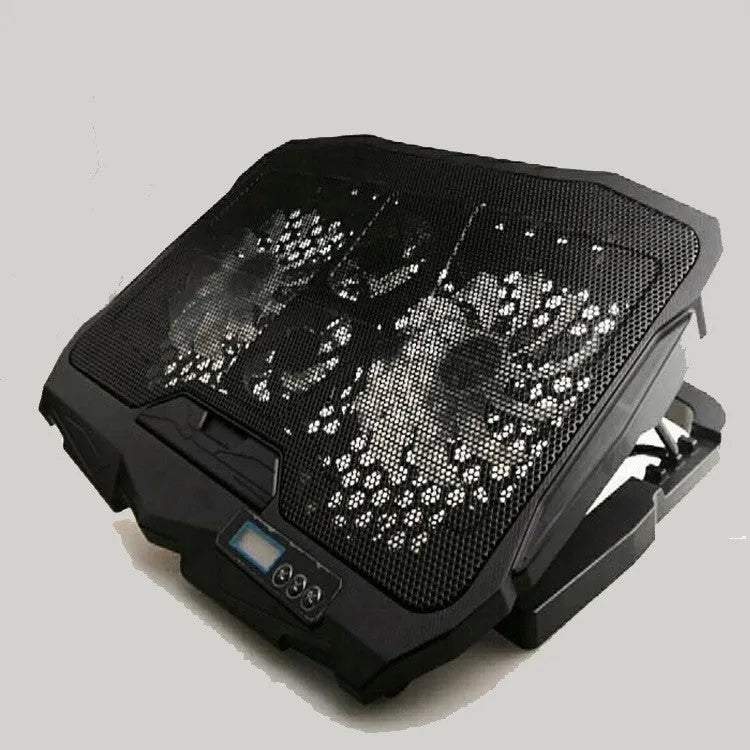 Black universal laptop cooling stand with copper heat sink plate and variable speed control