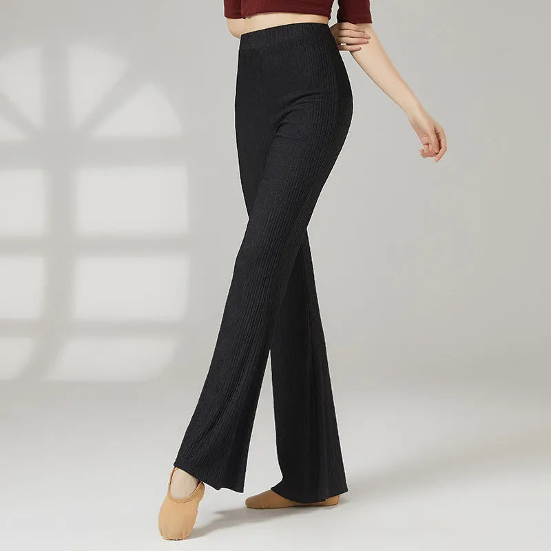 Women's solid colour classical dance practice pants in polyester, shown in beige apricot.