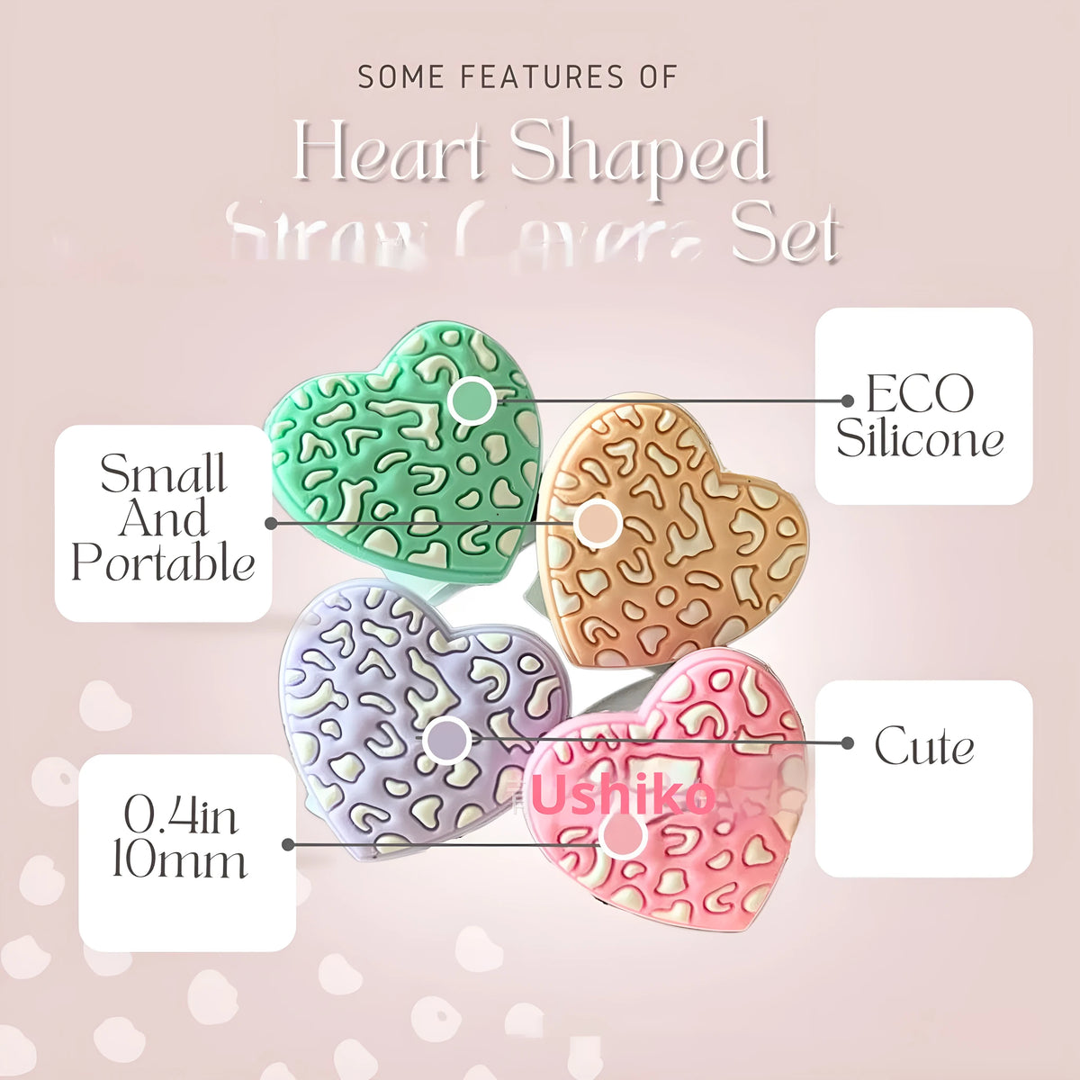 Love Leopard Print silicone straw tip cover set of 4 colourful portable dust protector for straws