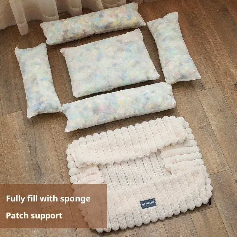 Large removable square dog bed in gray with strip pattern, 76x61x18 cm size