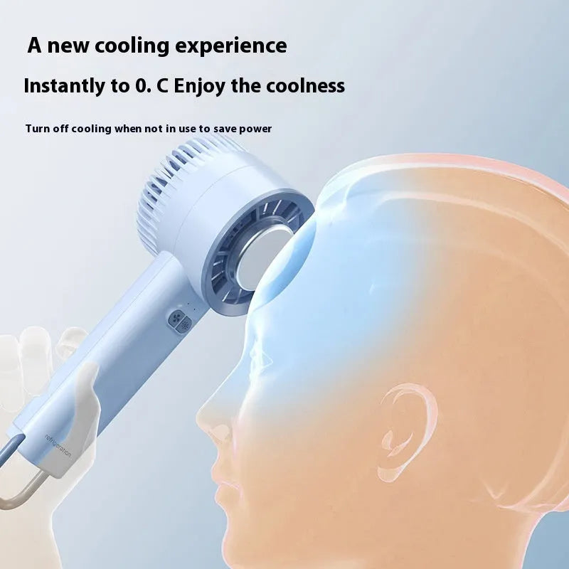 White handheld turbo jet fan with duct design and touch controls on a light background.