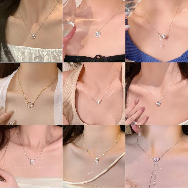 Titanium steel necklace with flower-shaped pearl pendant and adjustable chain