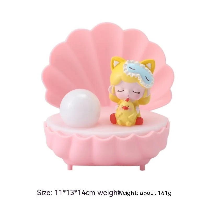 Cartoon animal resin shell star night light in pink, blue, purple, or yellow.