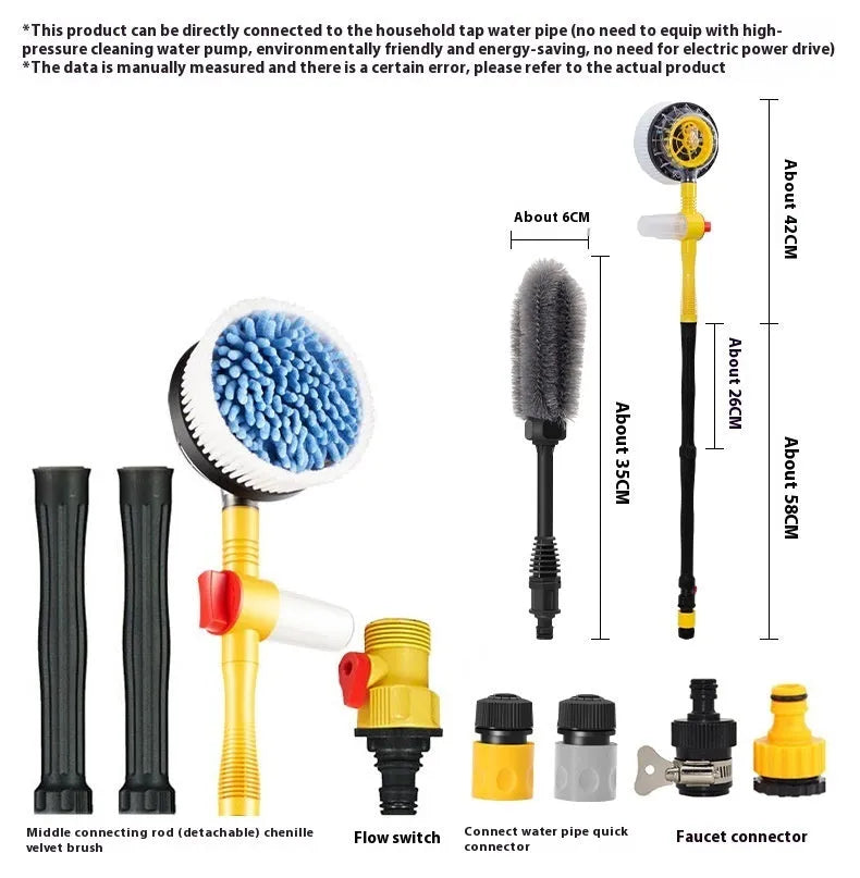 Yellow car wash mop cleaning tool with chenille brush head and three-gear hydraulic control