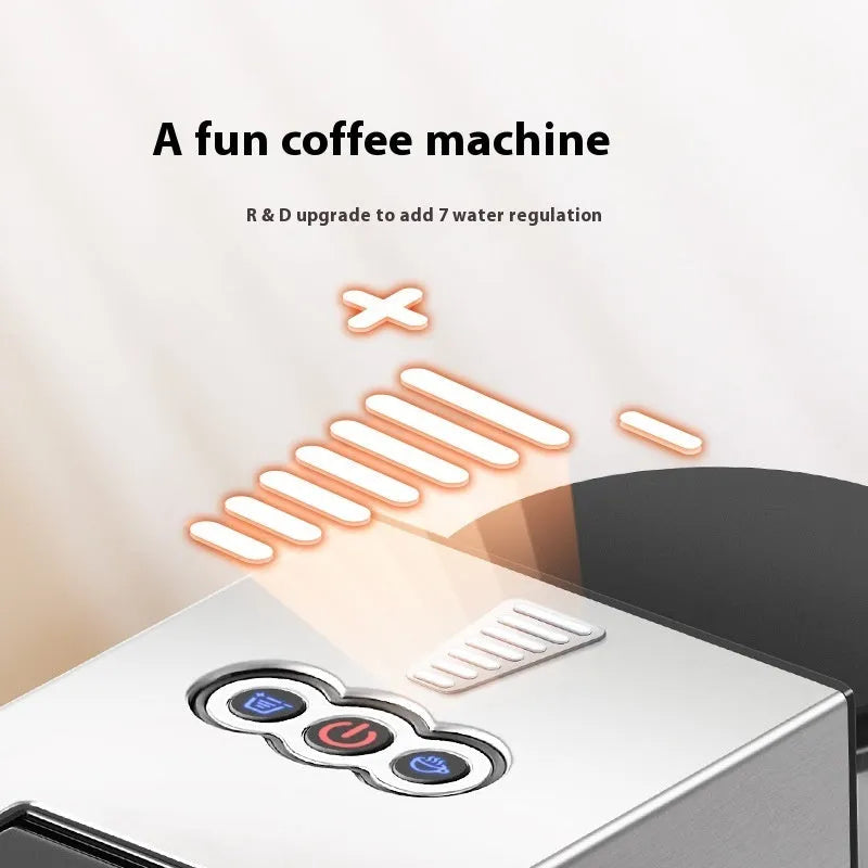 Silver grey household automatic capsule coffee machine with 0.5-1.2L water tank and 3-5 cup capacity