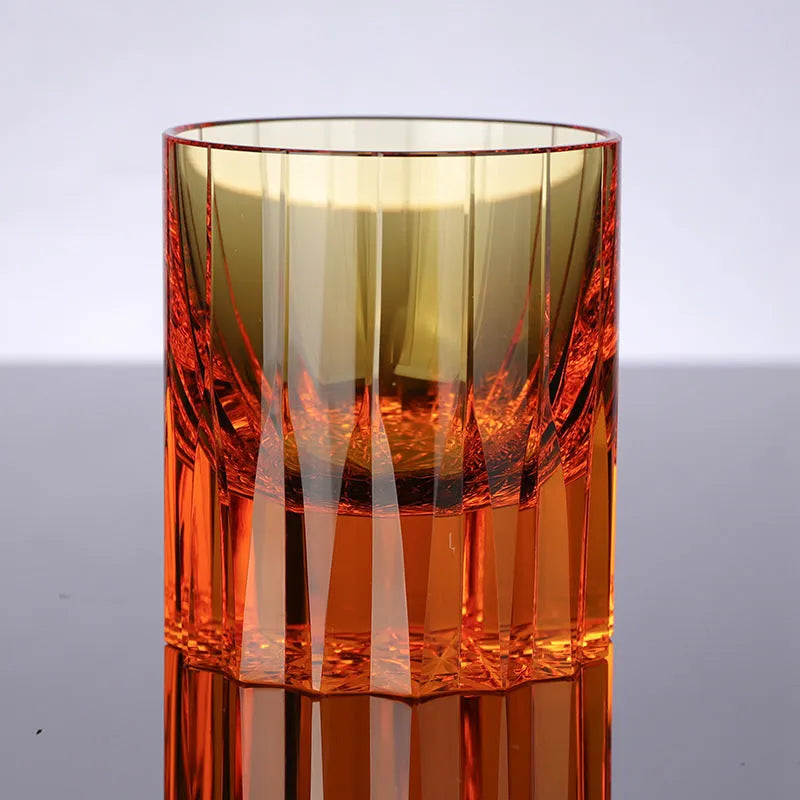 European-style whiskey shot glass in transparent K9 crystal, 701-800ml capacity, flowering design, single cup.
