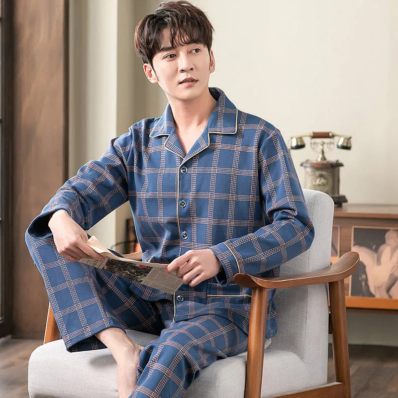 Cotton cardigan pyjama set for men with long sleeves and button front in MT7301 colour