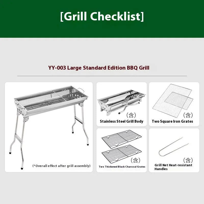 Stainless steel portable barbecue oven with flipping design and charcoal cooking accessories