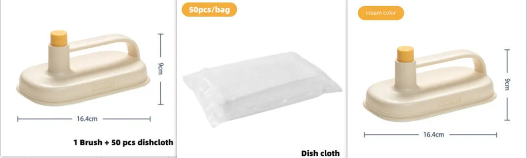 Magic Brush disposable dusting tool with plastic handle and white non-woven rags for cleaning