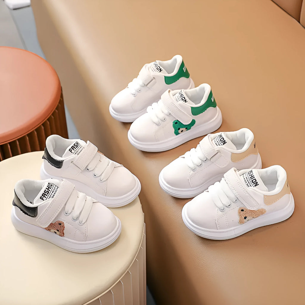 Baby Bear casual kids sports shoes in black, green or khaki with cartoon pattern and rubber soles