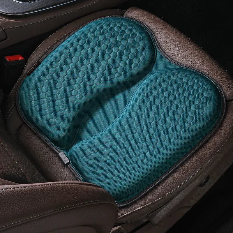 Honeycomb gel car seat cushion breathable cold pad shown in one of six colours on a car seat.