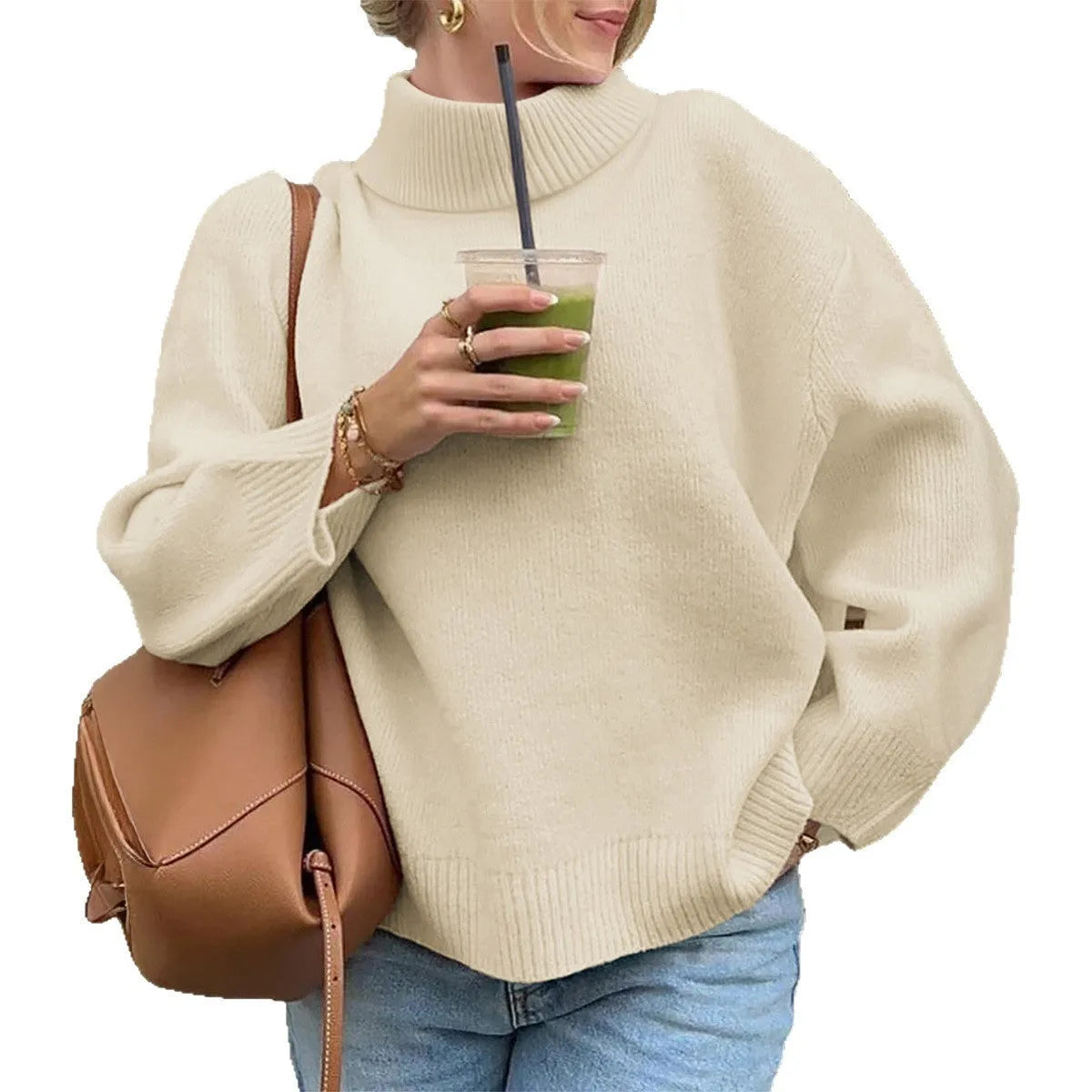 Casual polyester long-sleeved solid colour pullover sweater for women, available in multiple colours and sizes S to XL