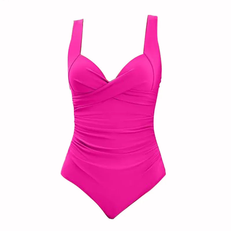 Women's solid colour sleeveless one-piece swimsuit with push up hard cups in multiple colour options.