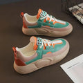 Women's thick-soled stitching sneakers in beige with round toe and front lacing