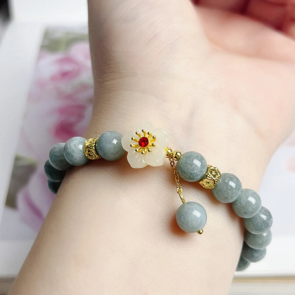 Women's personalised jade bracelet with adjustable cord in retro style design
