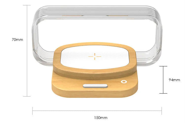 Wooden acrylic small night lamp with wireless charger, 156x105x76mm, USB powered