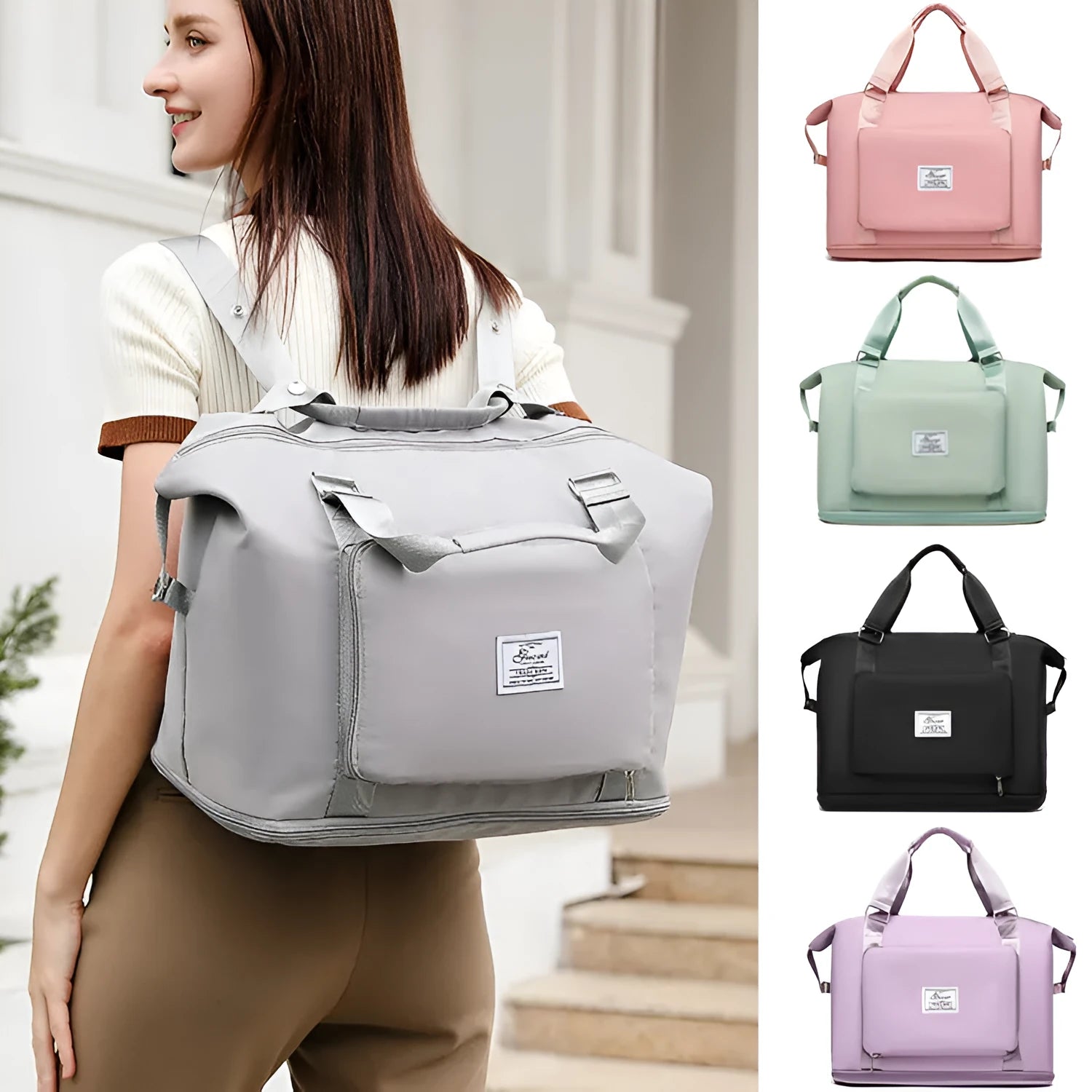 Oxford cloth folding travel bag 41cm large capacity waterproof weekender for women with luggage belt