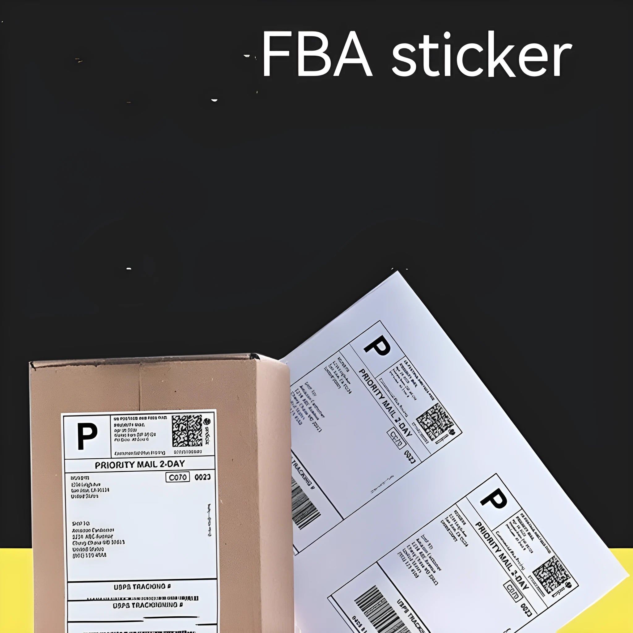 Pack of blank white A4 FBA label paper sheets showing different grid formats for barcodes.