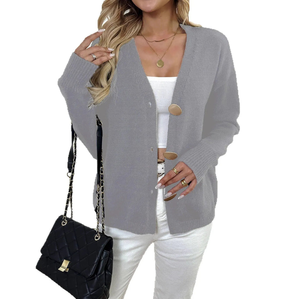 Women's deer plush long sleeve sweater coat with princess sleeves and irregular hemline in black or grey
