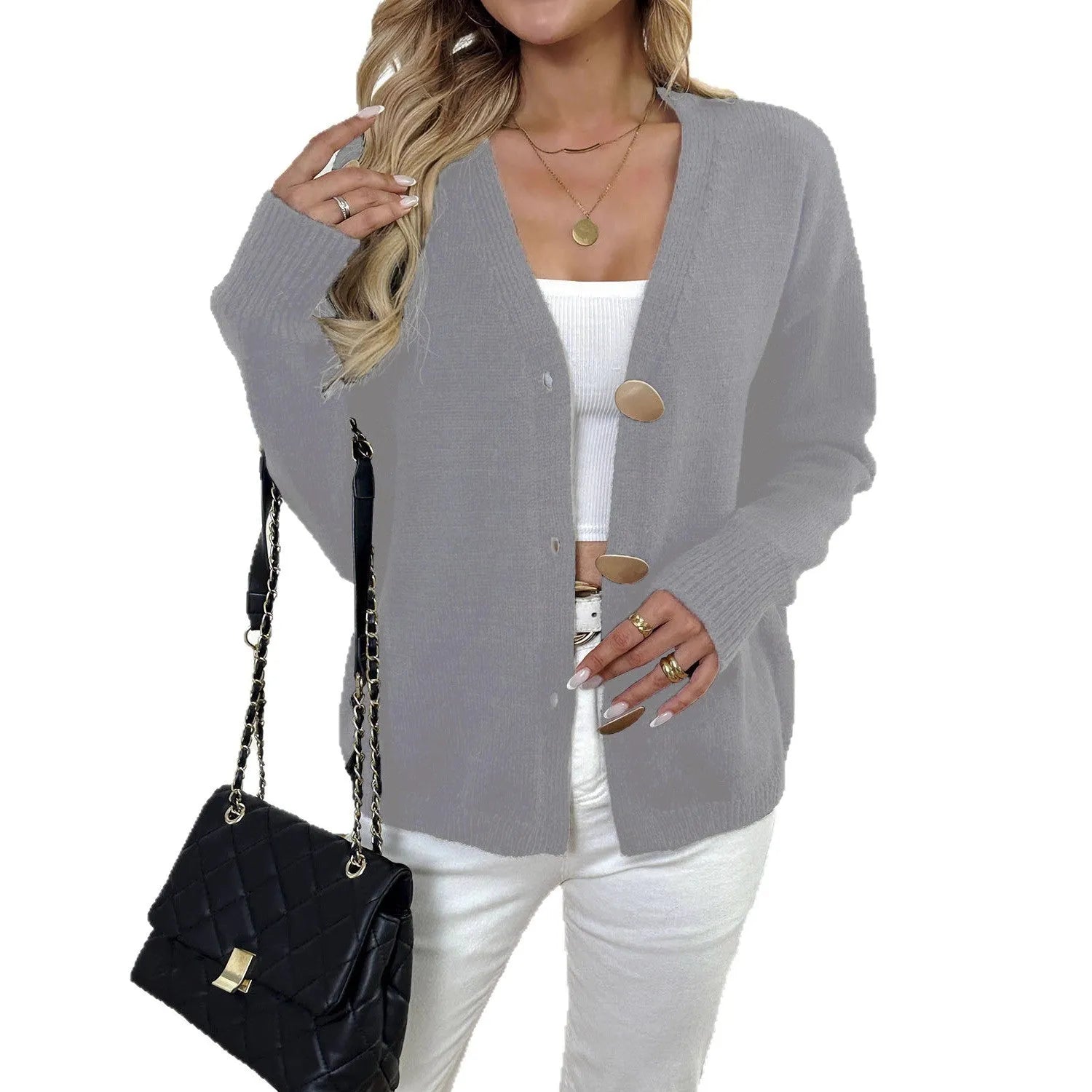 Women's deer plush long sleeve sweater coat with princess sleeves and irregular hemline in black or grey