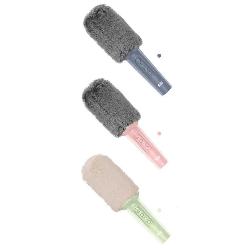 Bluetooth wireless karaoke microphone in pink, blue or green with built-in speaker and USB port