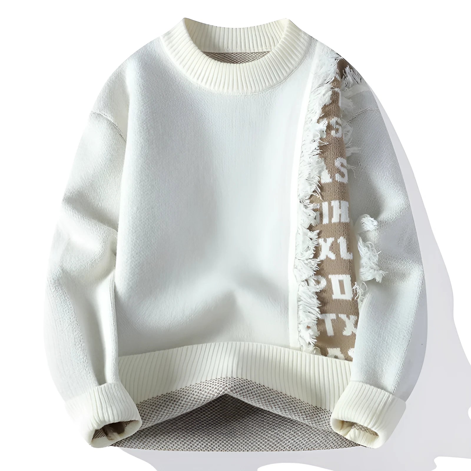 Men's loose fit knitted pullover jumper in grey with ribbed hemline detail