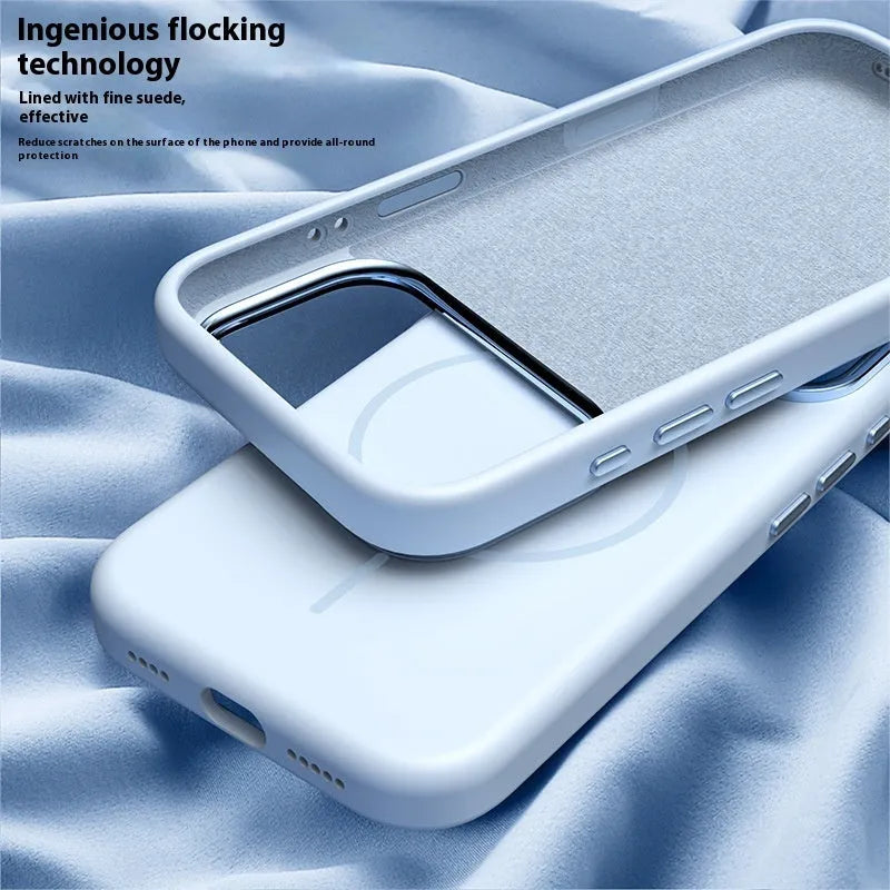 Liquid silicone magnetic phone case in carbon gray, all-inclusive shockproof cover for iPhone 15 16 17