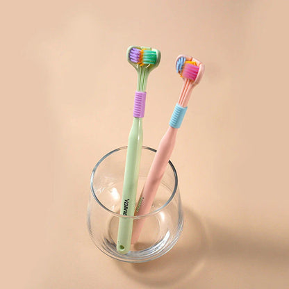 3-in-1 Soft Bristle Toothbrush with Tri-Sided Brush Head and Temperature-Responsive Bristles