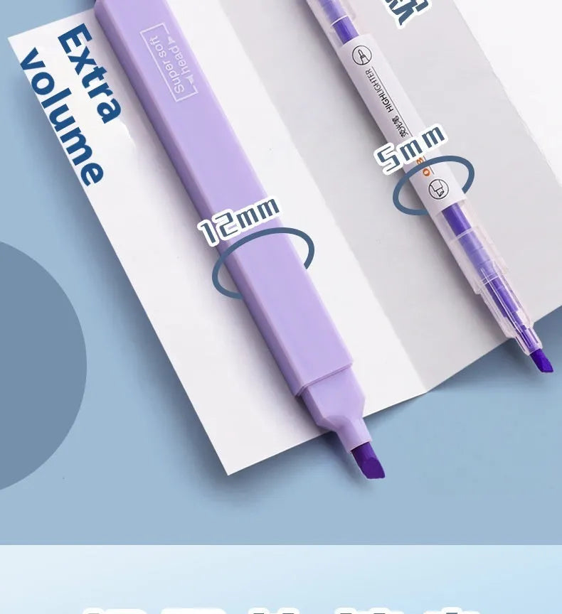 Set of double-ended fluorescent highlighting pens in mixed colours on a white surface.