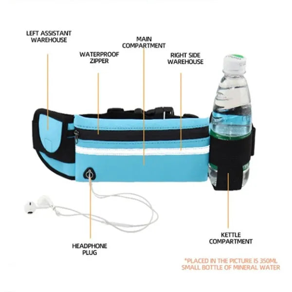 Nylon fitness waist bag in solid colour with zippered pocket and soft handle, 20x10cm size