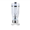 Stainless steel colour USB rechargeable electric blender bottle with motorised lid and 600ml capacity.
