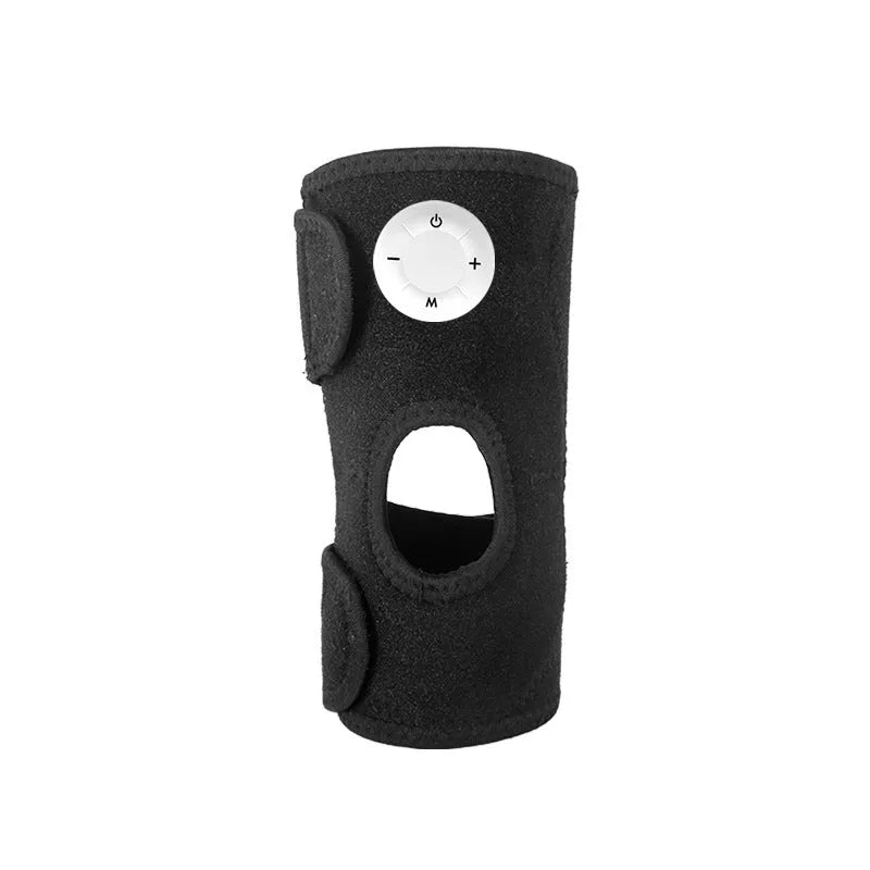 Black anti-cold knee pad with electronic pulse massage, four massage contacts, and USB rechargeable power