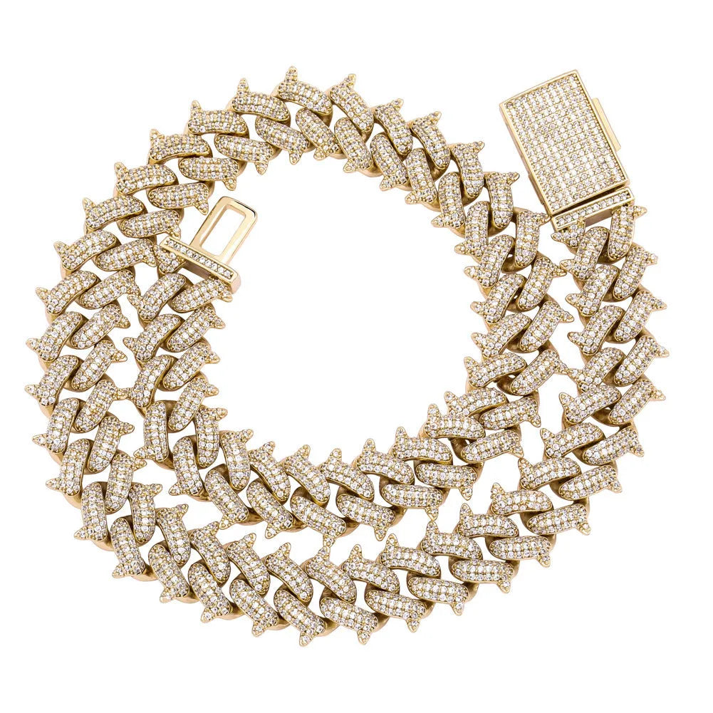 Men's hip hop thorn copper Cuban link chain in gold, silver or rose gold, 7 to 24 inches