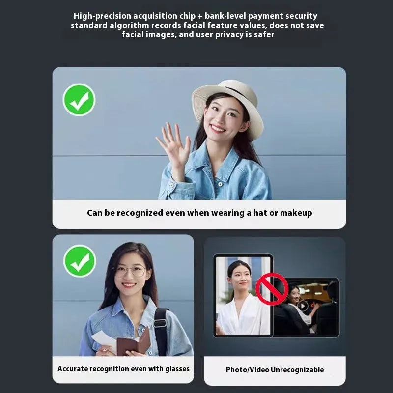 Aluminium alloy smart door lock with face recognition camera, fingerprint sensor, keypad, and F7 intercom screen