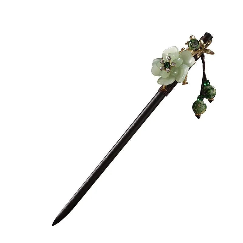 Wooden flower-shaped hair clasp in New Chinese style, single hairpin for women, 14 colour options.