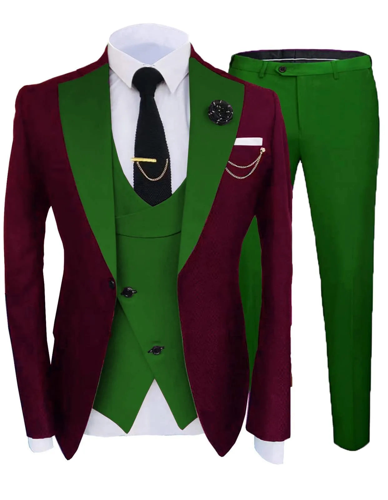 Men's three-piece slim fit cotton wedding suit in light business style, including coat, trousers, and vest