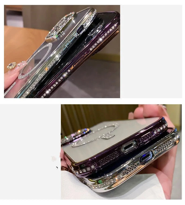 Magnetic wireless charging iPhone case in electroplated colours including deep purple and space silver