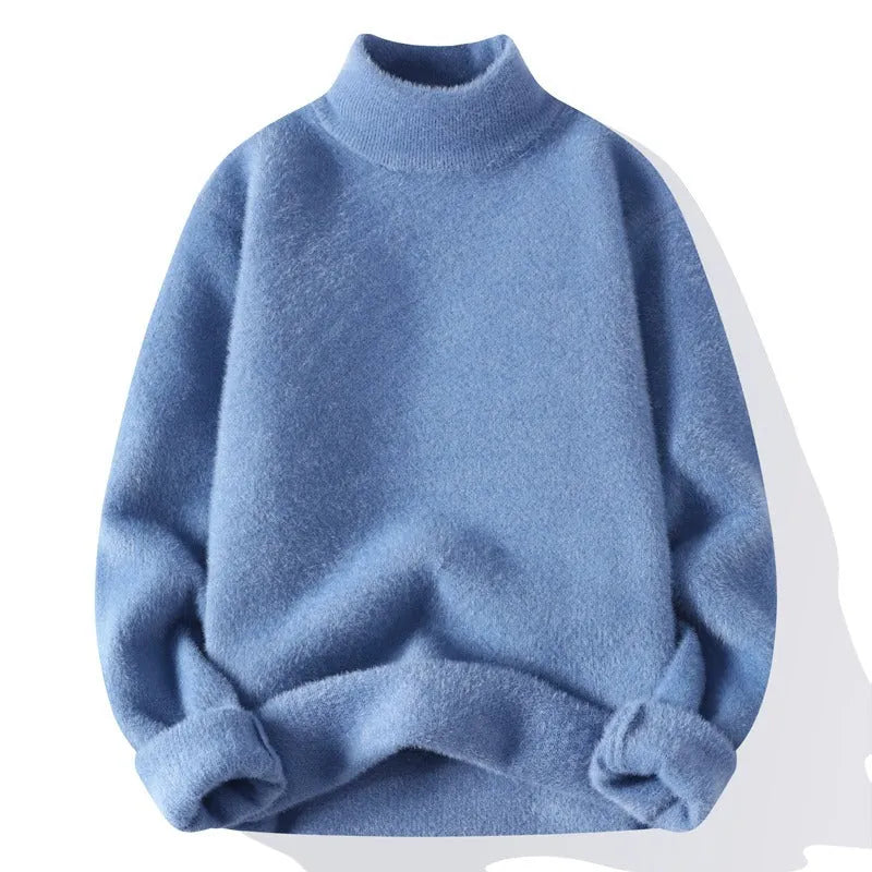 Men's half turtleneck sweater winter solid colour pullover long sleeve in black straight fit